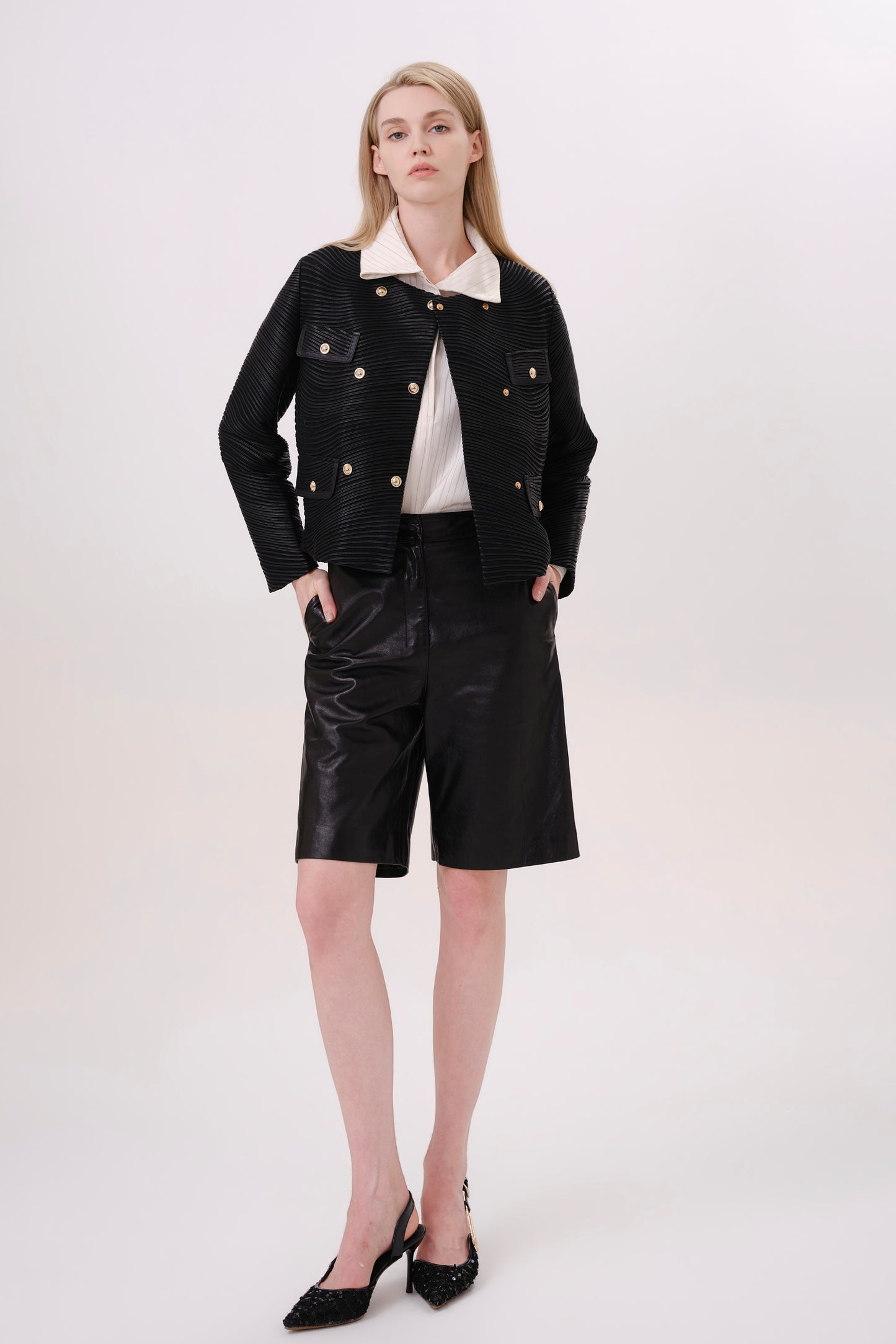 Black High-Waisted Leather Shorts