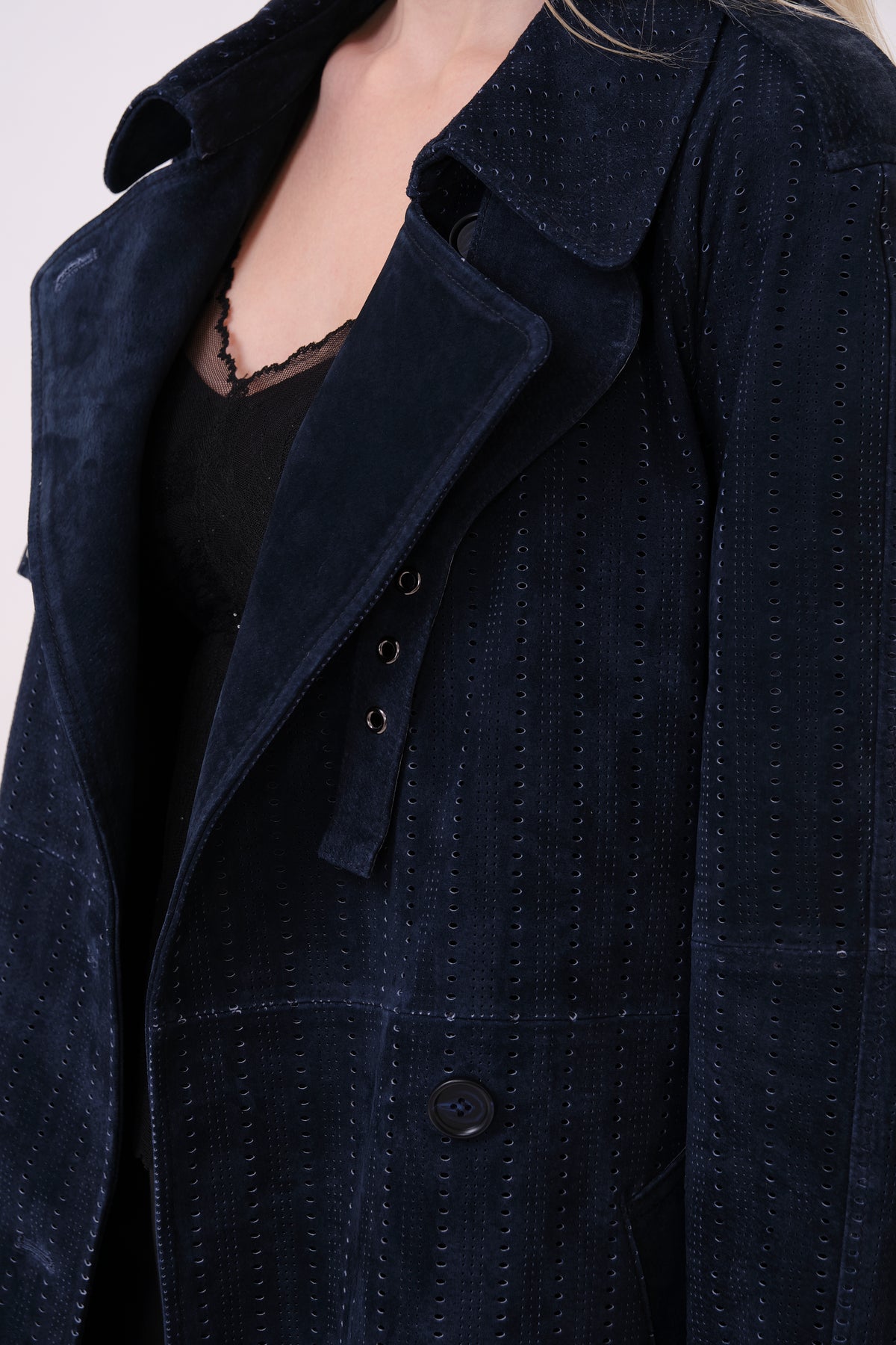 Navy Longline Suede Jacket