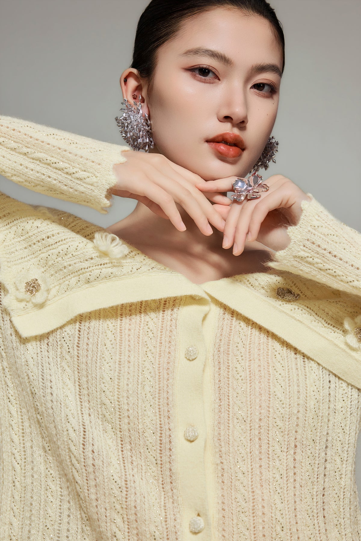 Cream Wool Knit Off-Shoulder Top