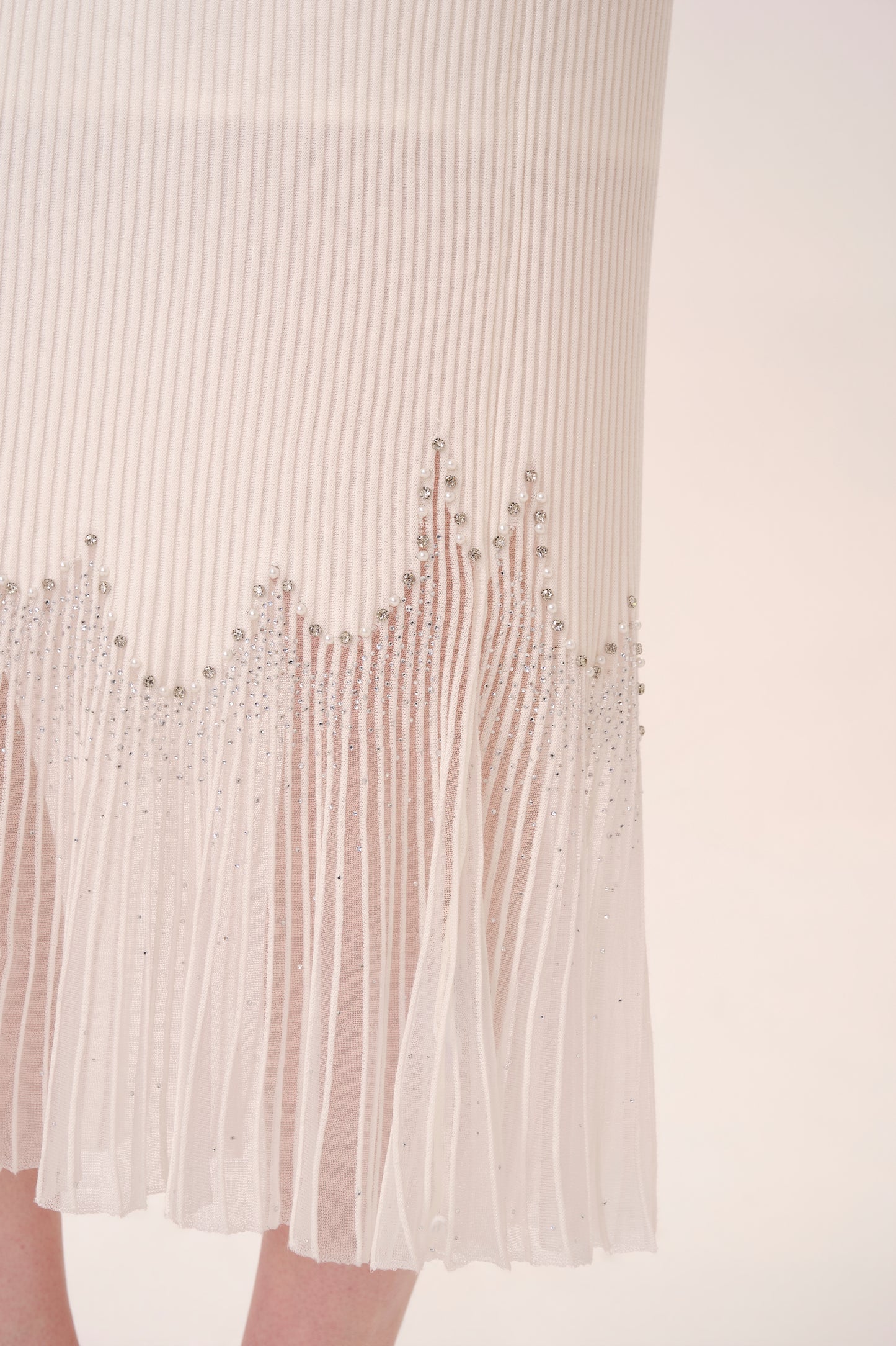 White Rhinestone Embellished Knit Fishtail Skirt