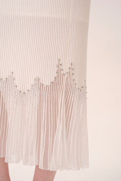 White Rhinestone Embellished Knit Fishtail Skirt