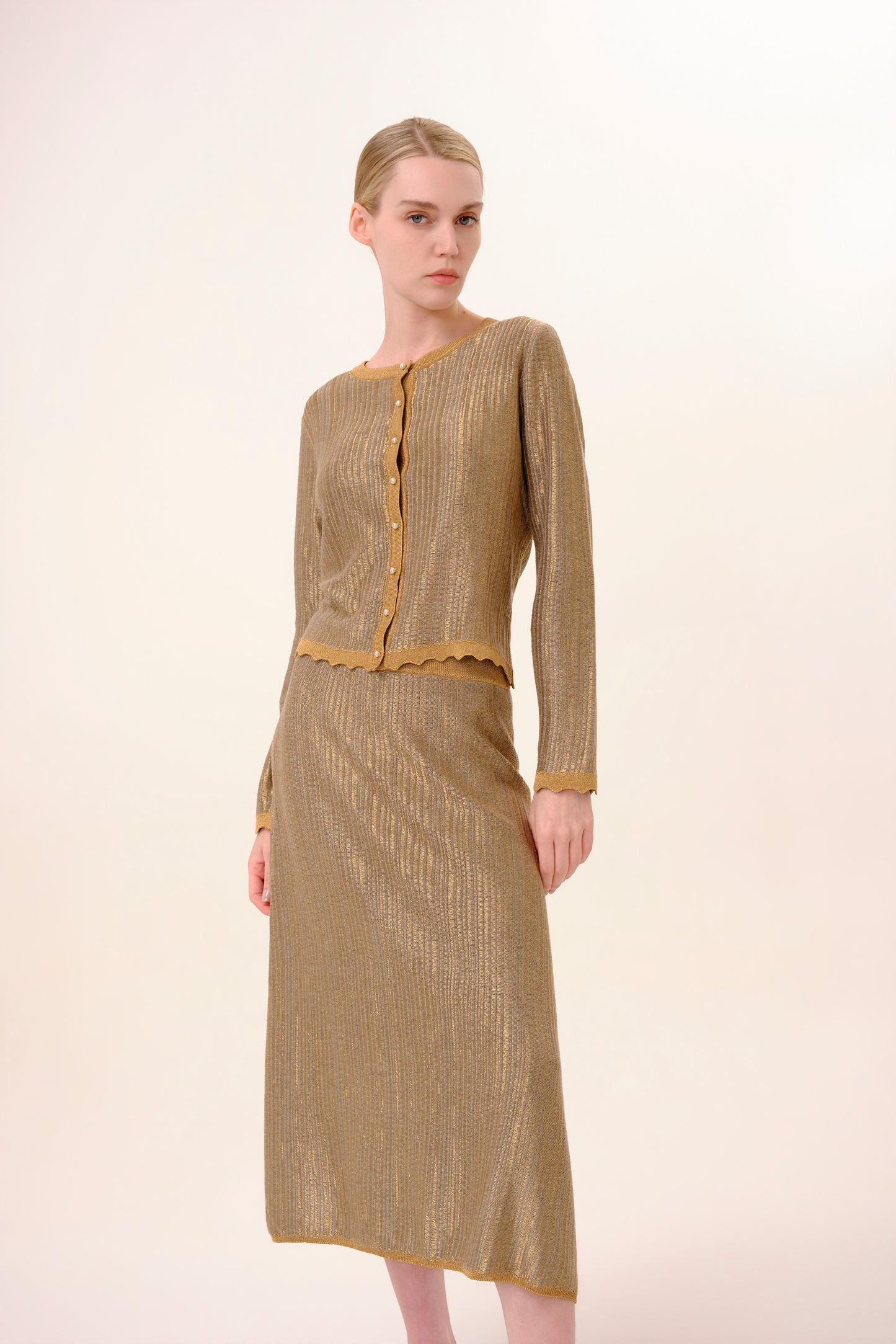 Metallic Bronze Lurex Knit Skirt