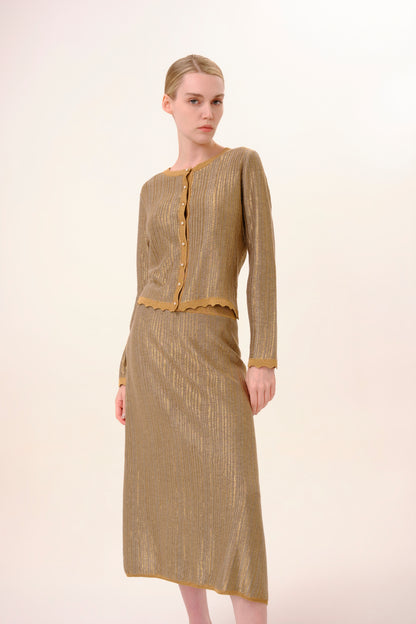 Metallic Bronze Lurex Knit Skirt