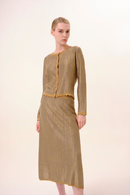 Metallic Bronze Lurex Knit Skirt