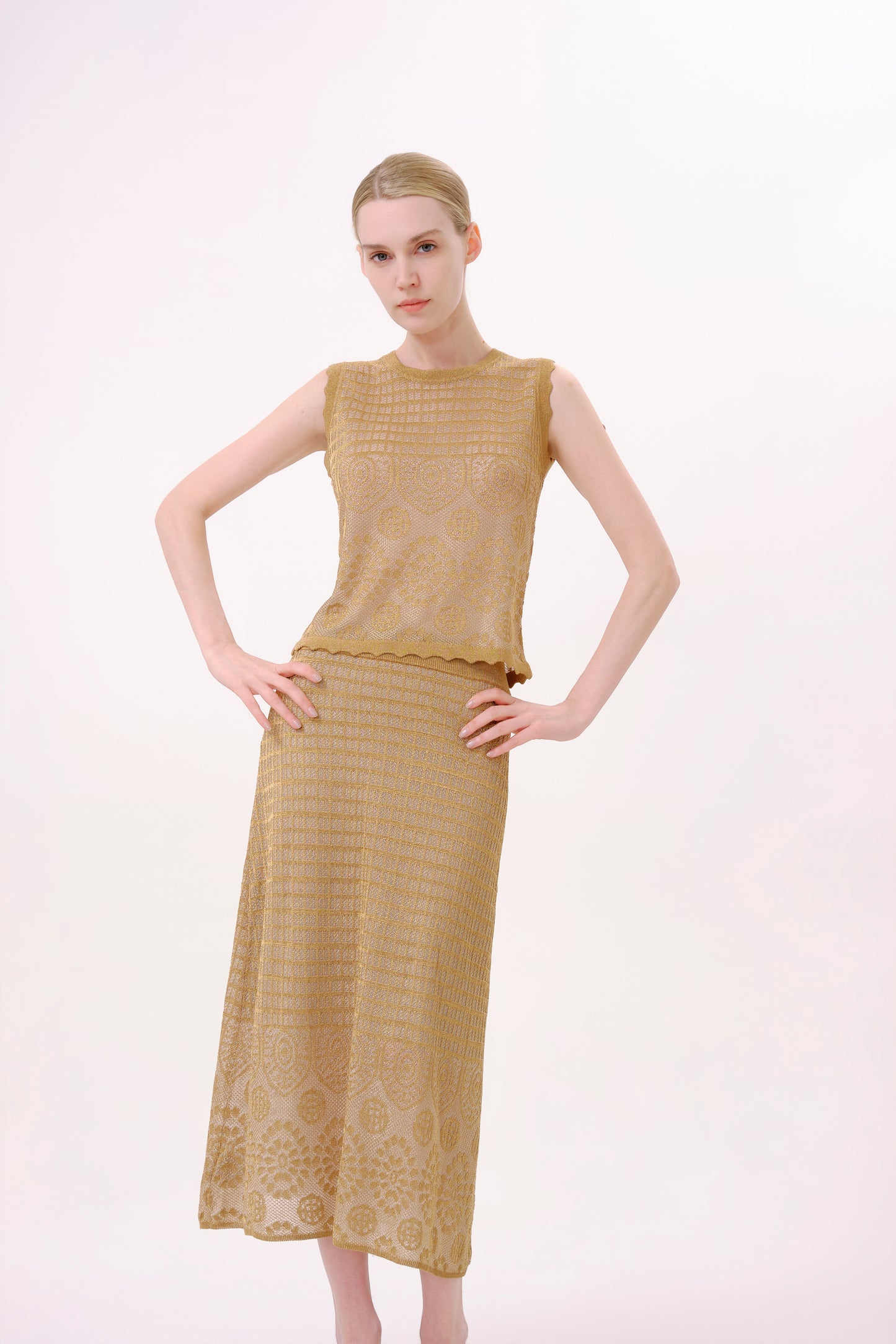 Metallic Gold Lurex Knit Sleeveless Top