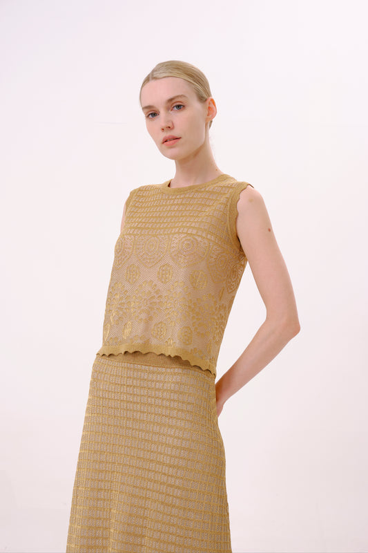 Metallic Gold Lurex Knit Sleeveless Top