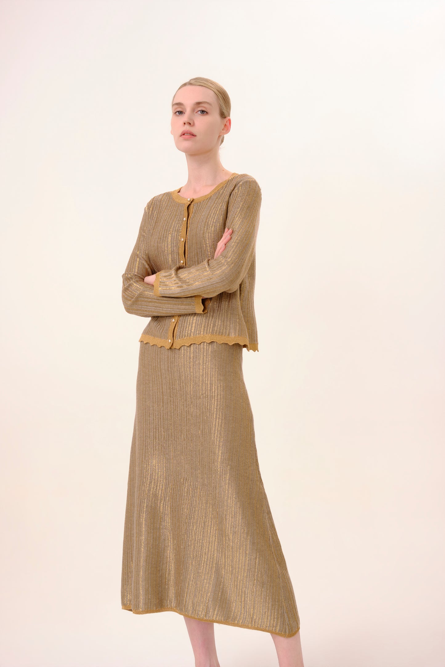 Bronze Lurex Knit Cardigan