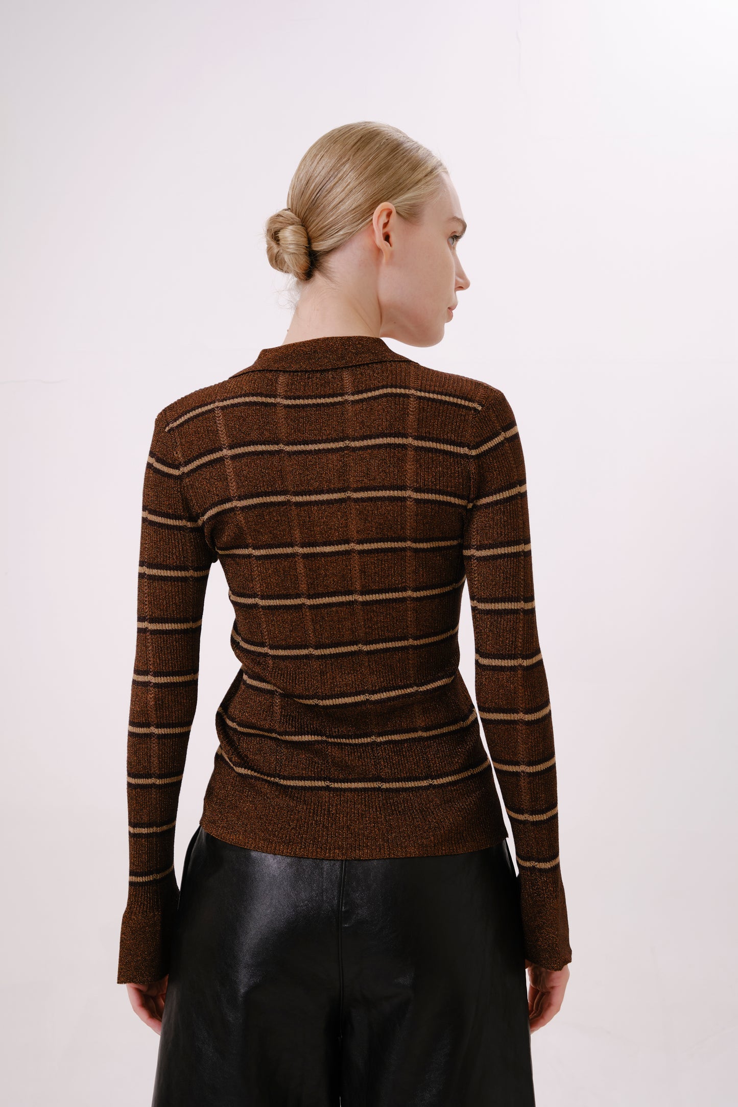 Chocolate Brown Striped Fitted Knit Top