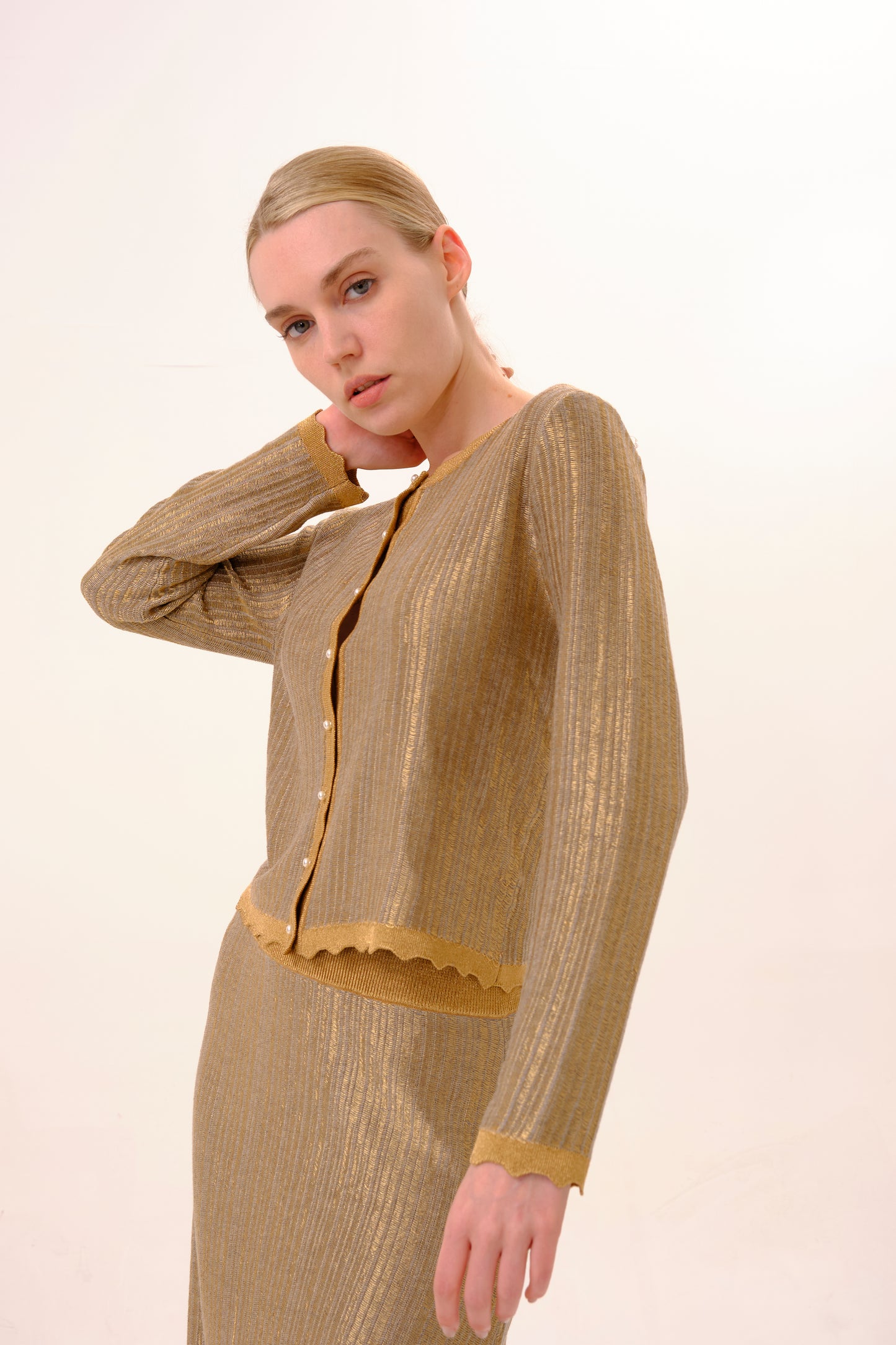 Bronze Lurex Knit Cardigan