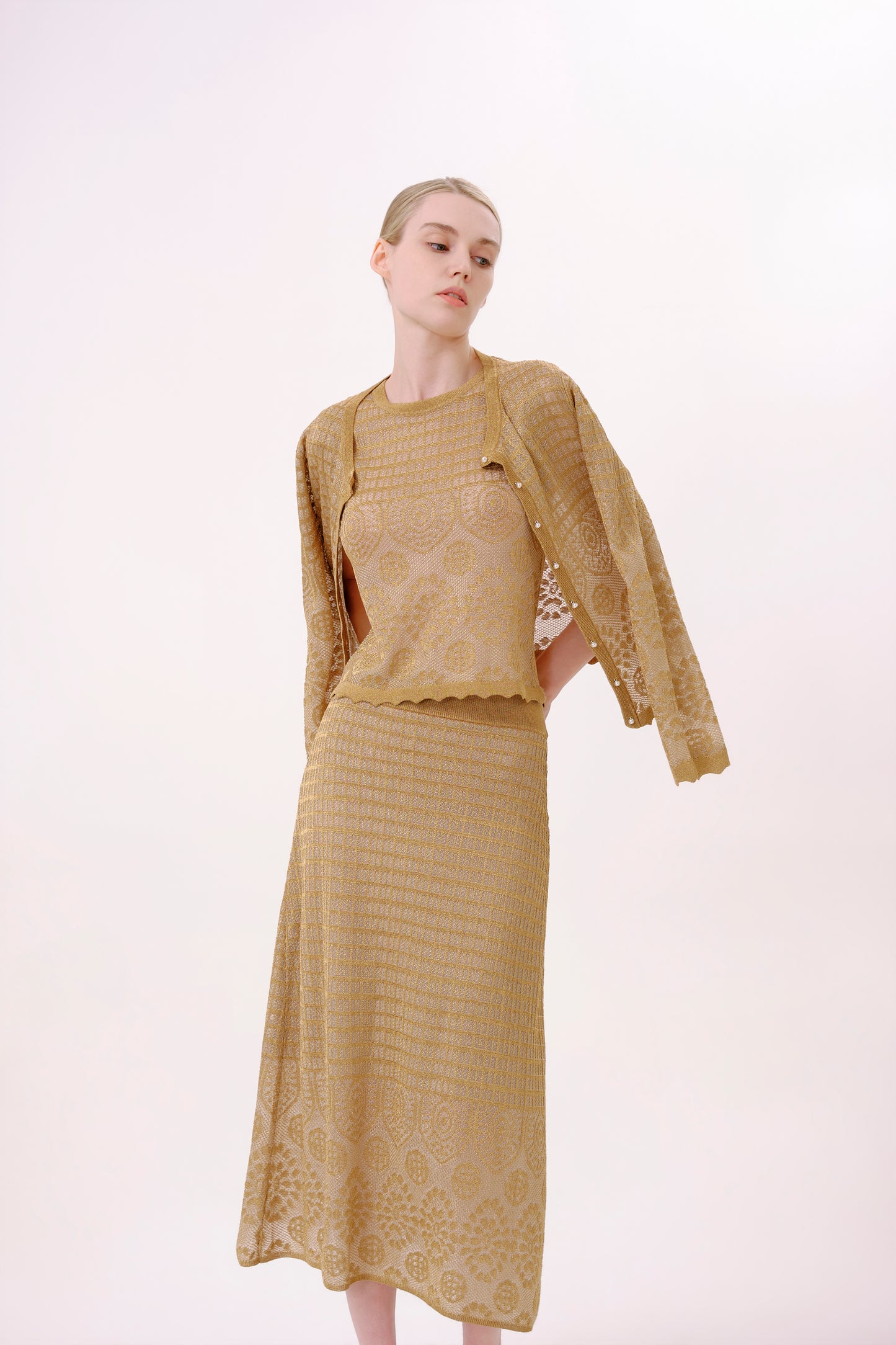 Metallic Gold Lurex Knit Cardigan