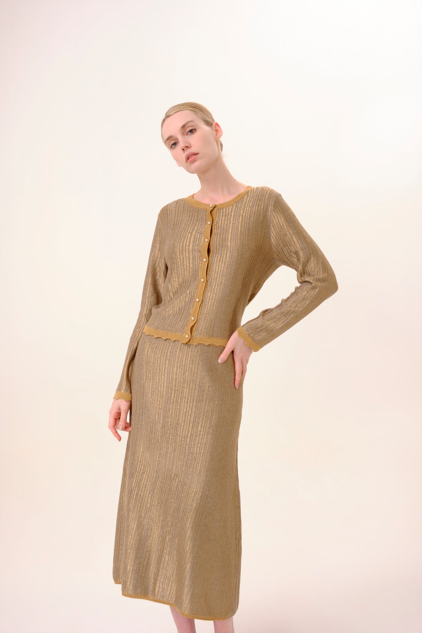 Metallic Bronze Lurex Knit Skirt