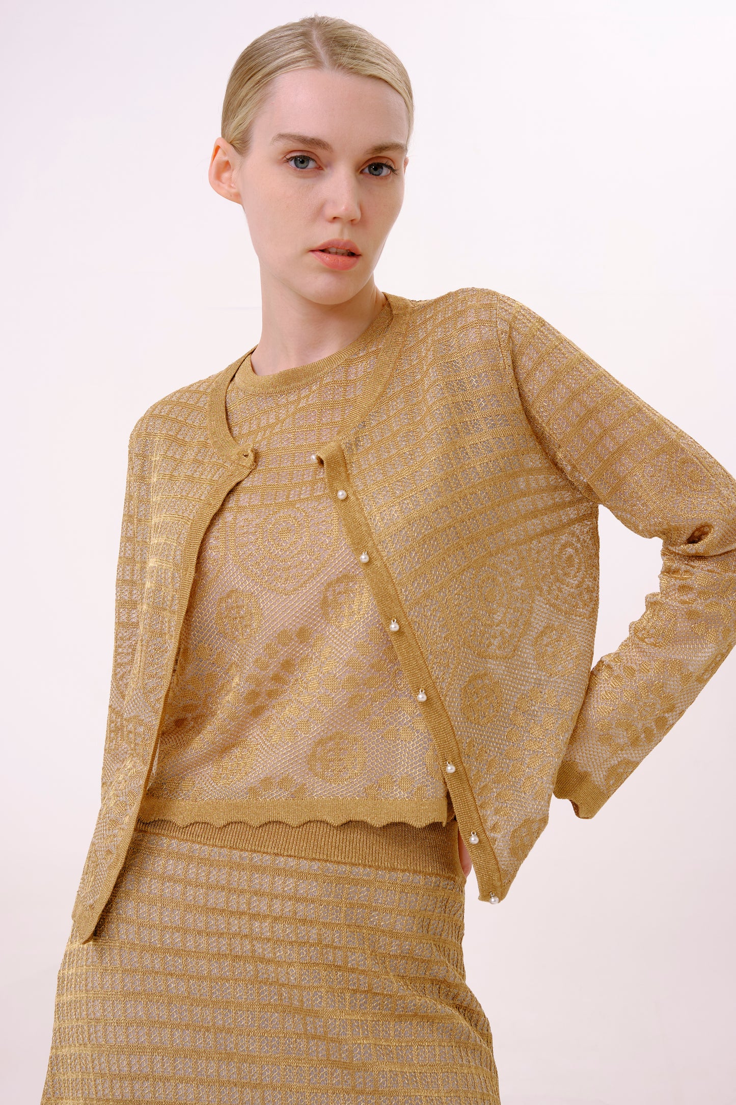 Metallic Gold Lurex Knit Cardigan