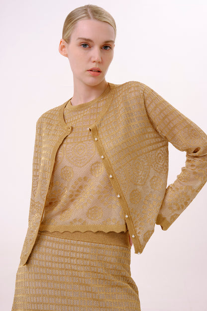 Metallic Gold Lurex Knit Cardigan