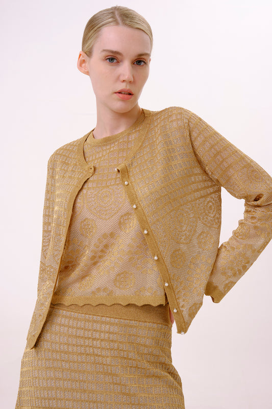 Metallic Gold Lurex Knit Cardigan