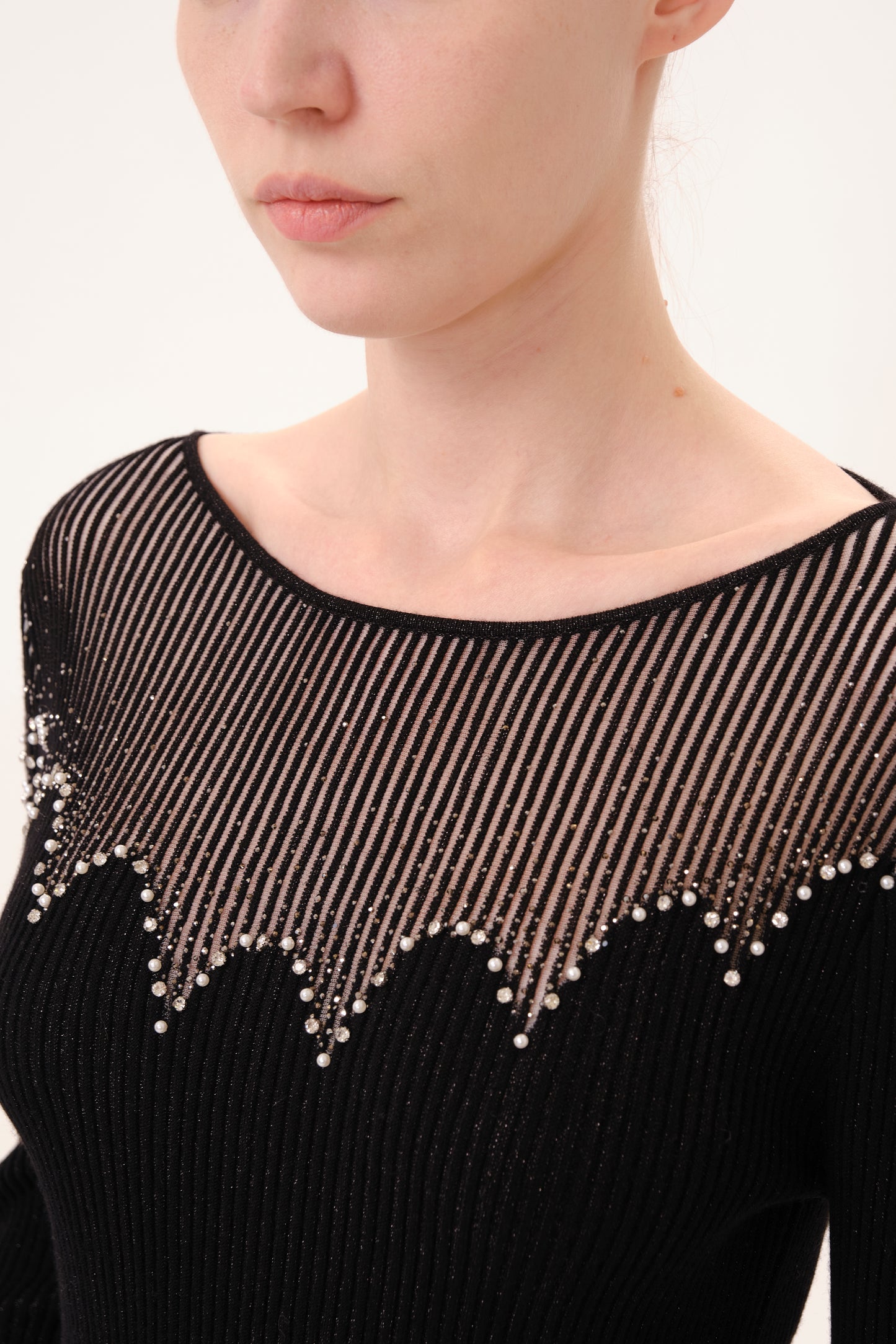 Black Rhinestone Embellished Long Sleeve Knit Top