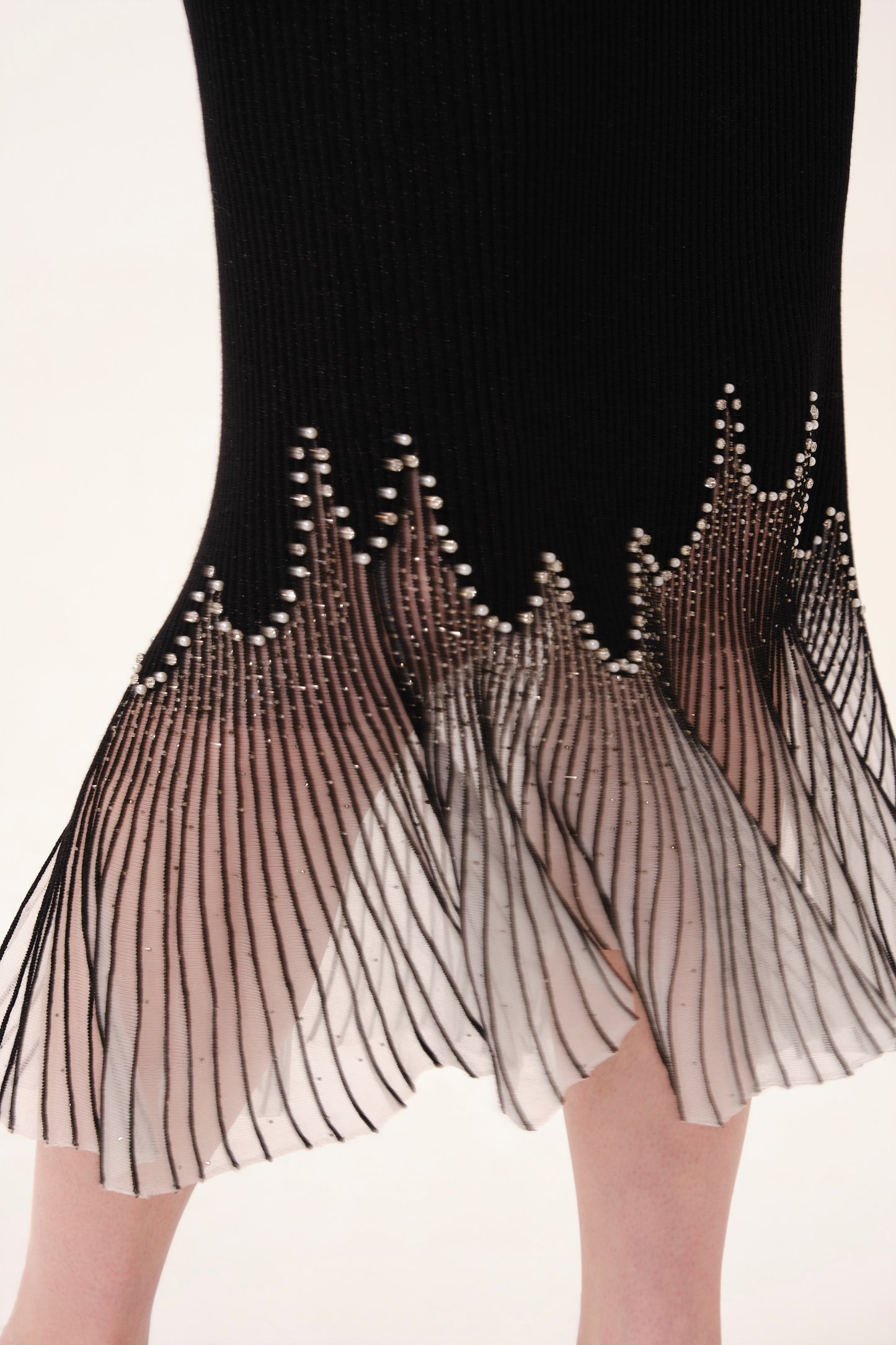 Black Rhinestone Embellished Knit Fishtail Skirt