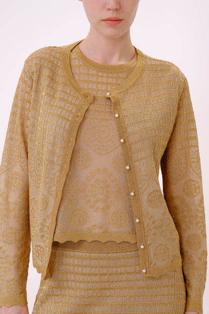 Metallic Gold Lurex Knit Cardigan