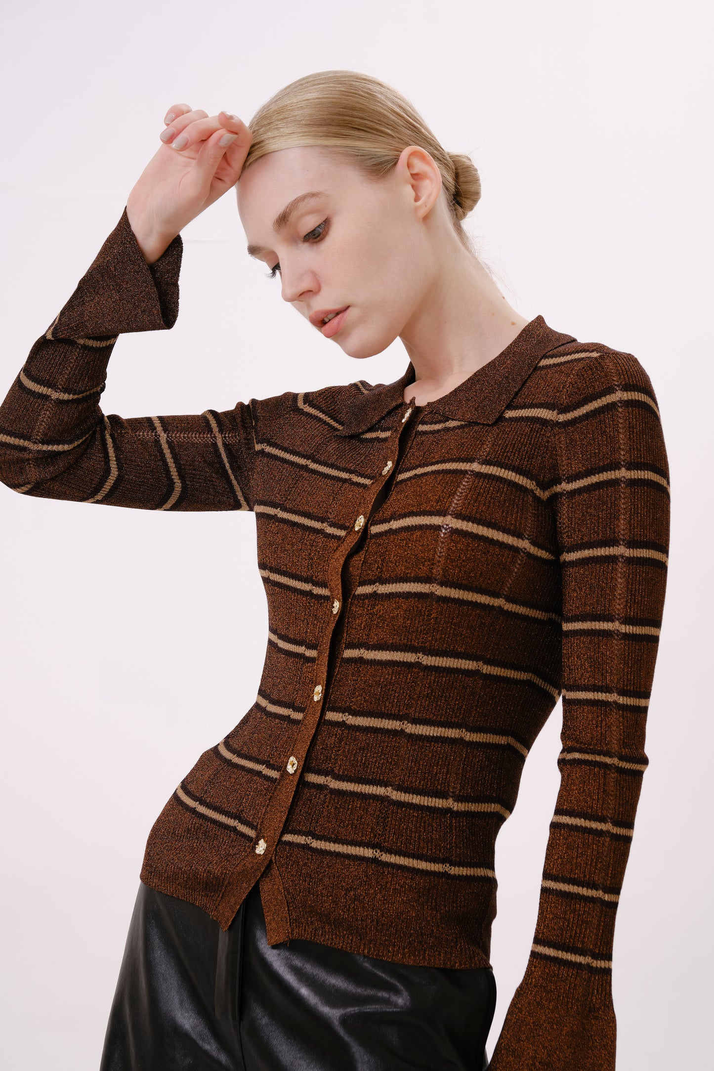 Chocolate Brown Striped Fitted Knit Top