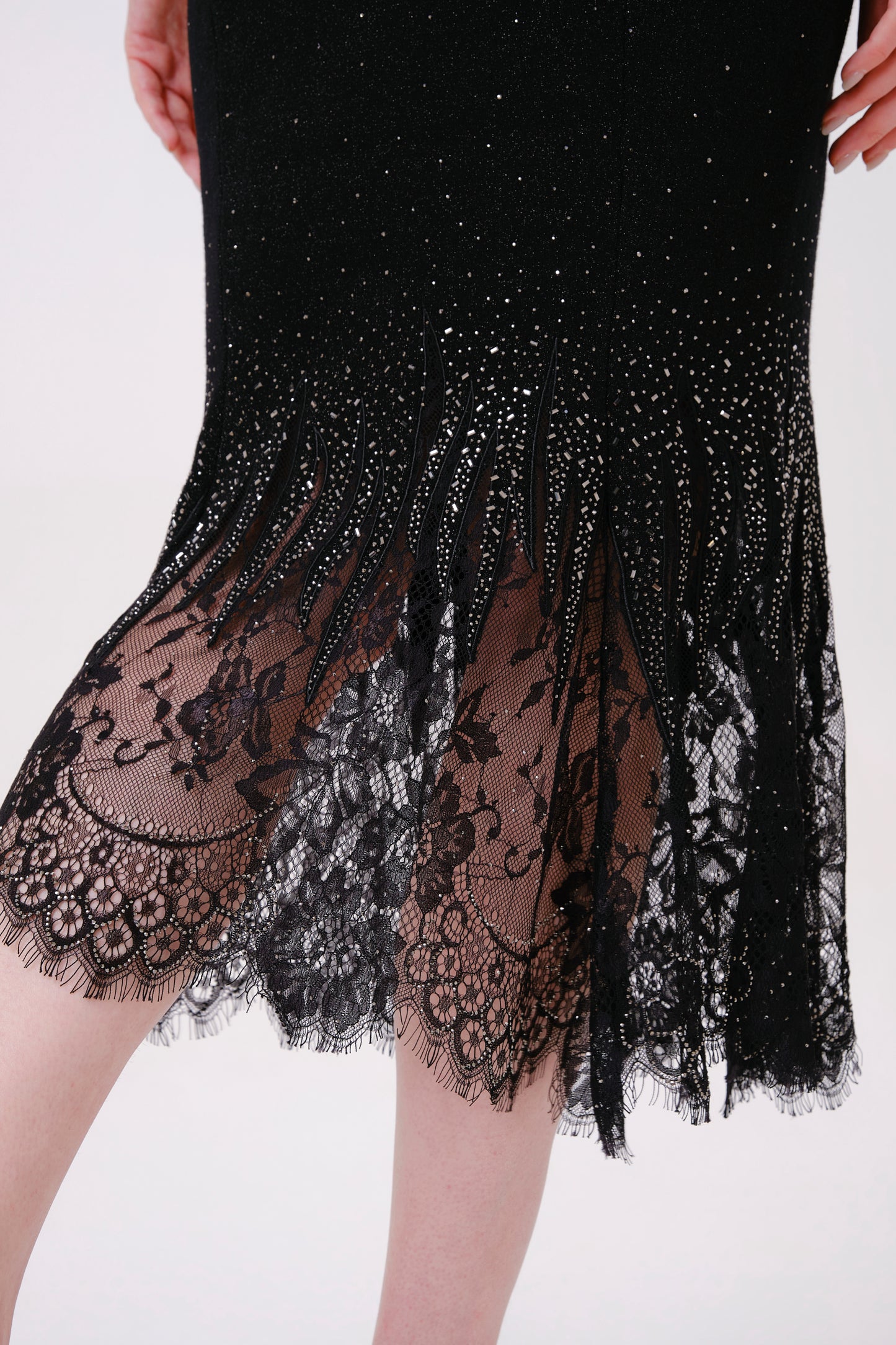 Black Rhinestone Knit Fishtail Skirt