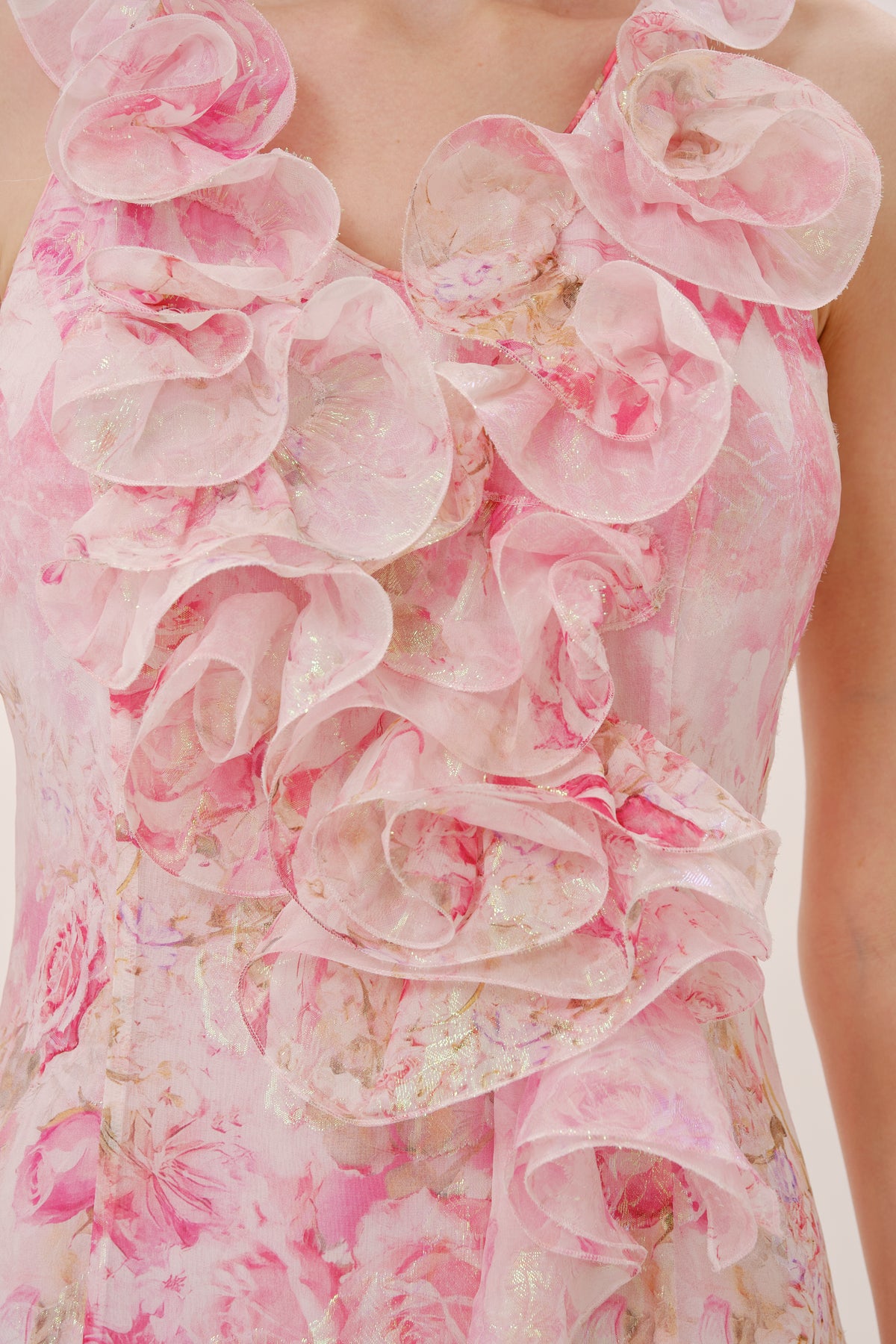 Pink Floral Silk Halter Neck Dress