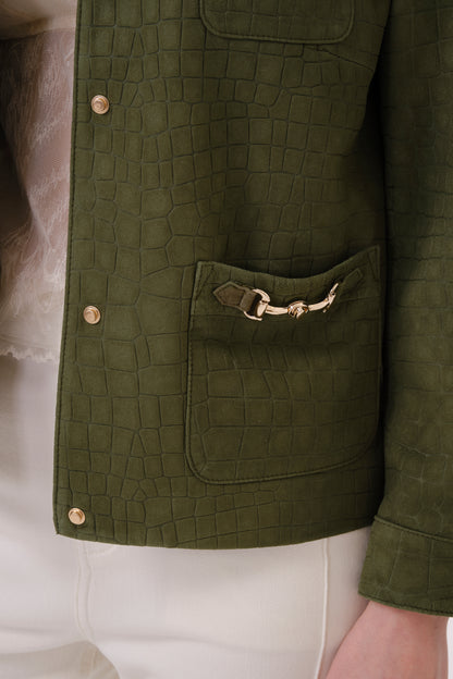 Olive Green Leather Biker Jacket