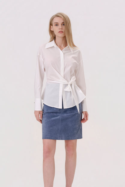 Blue High-Waisted Velvet Mini Skirt