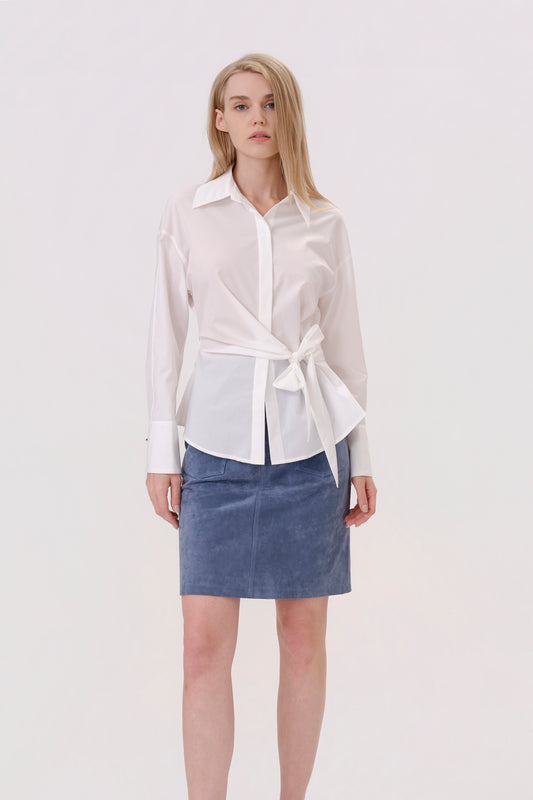 Blue High-Waisted Velvet Mini Skirt