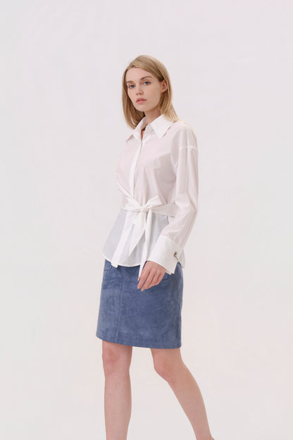 White Asymmetrical Cotton Button-Up Shirt