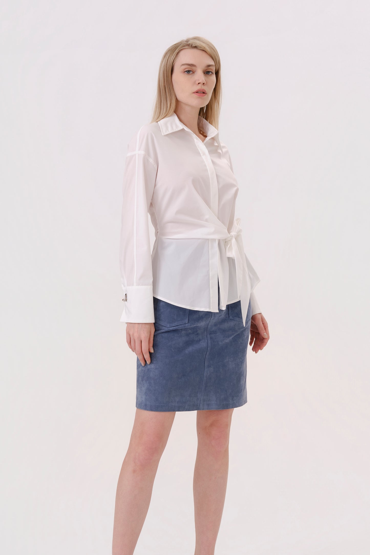 Blue High-Waisted Velvet Mini Skirt