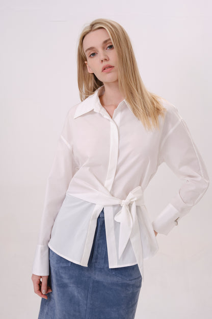 White Asymmetrical Cotton Button-Up Shirt