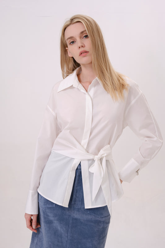 White Asymmetrical Cotton Button-Up Shirt