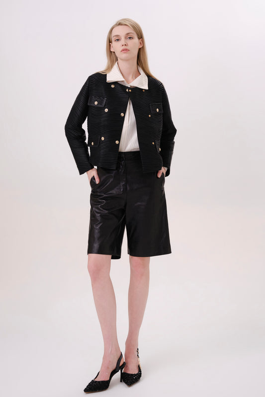 Black Structured Lamb Leather Jacket