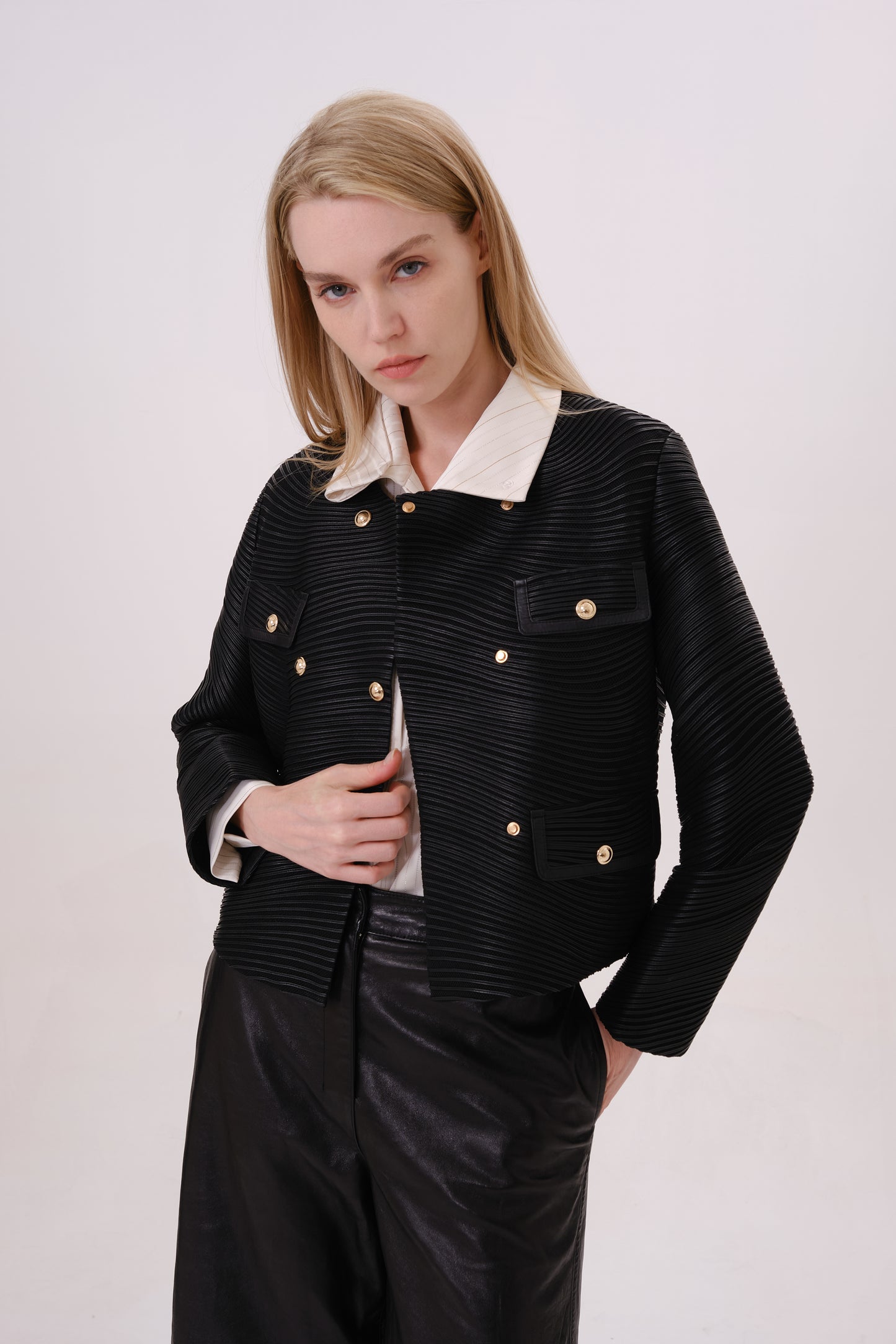 Black Structured Leather Jacket
