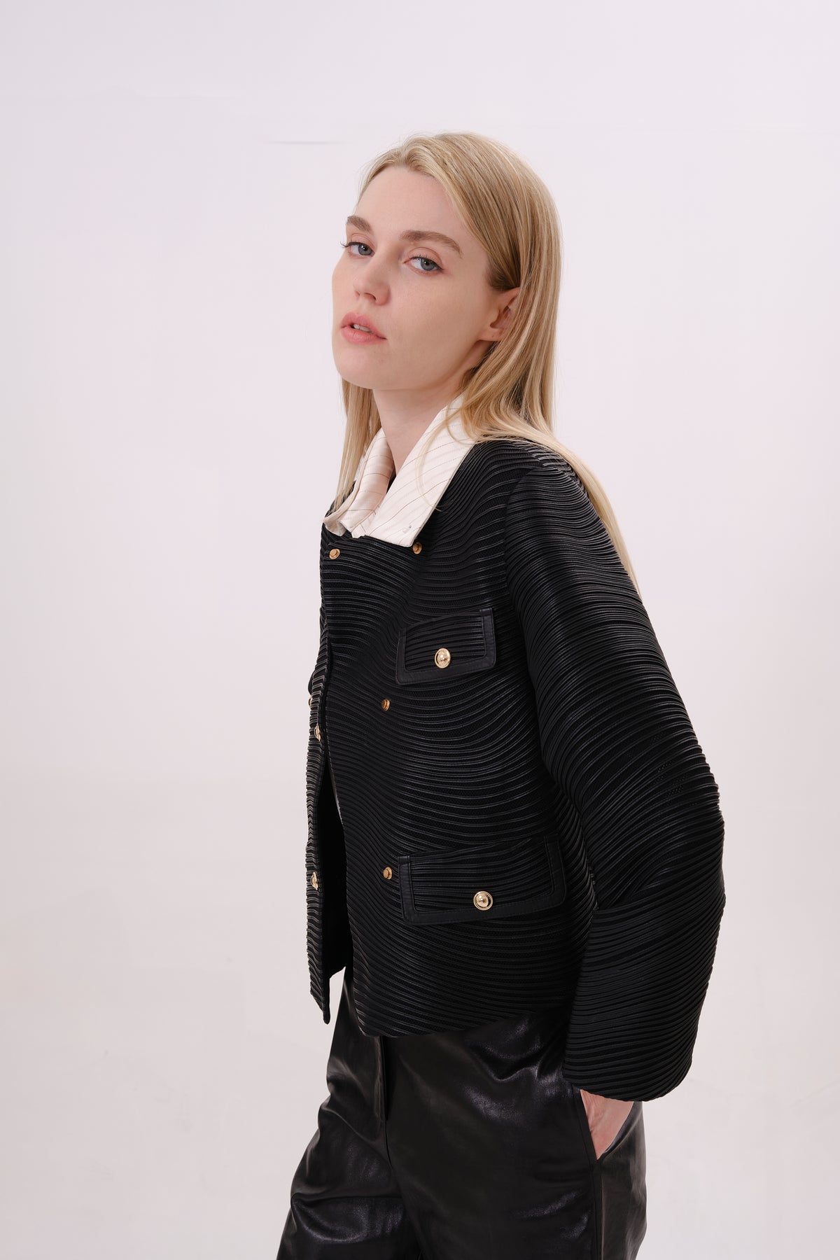 Black Structured Lamb Leather Jacket