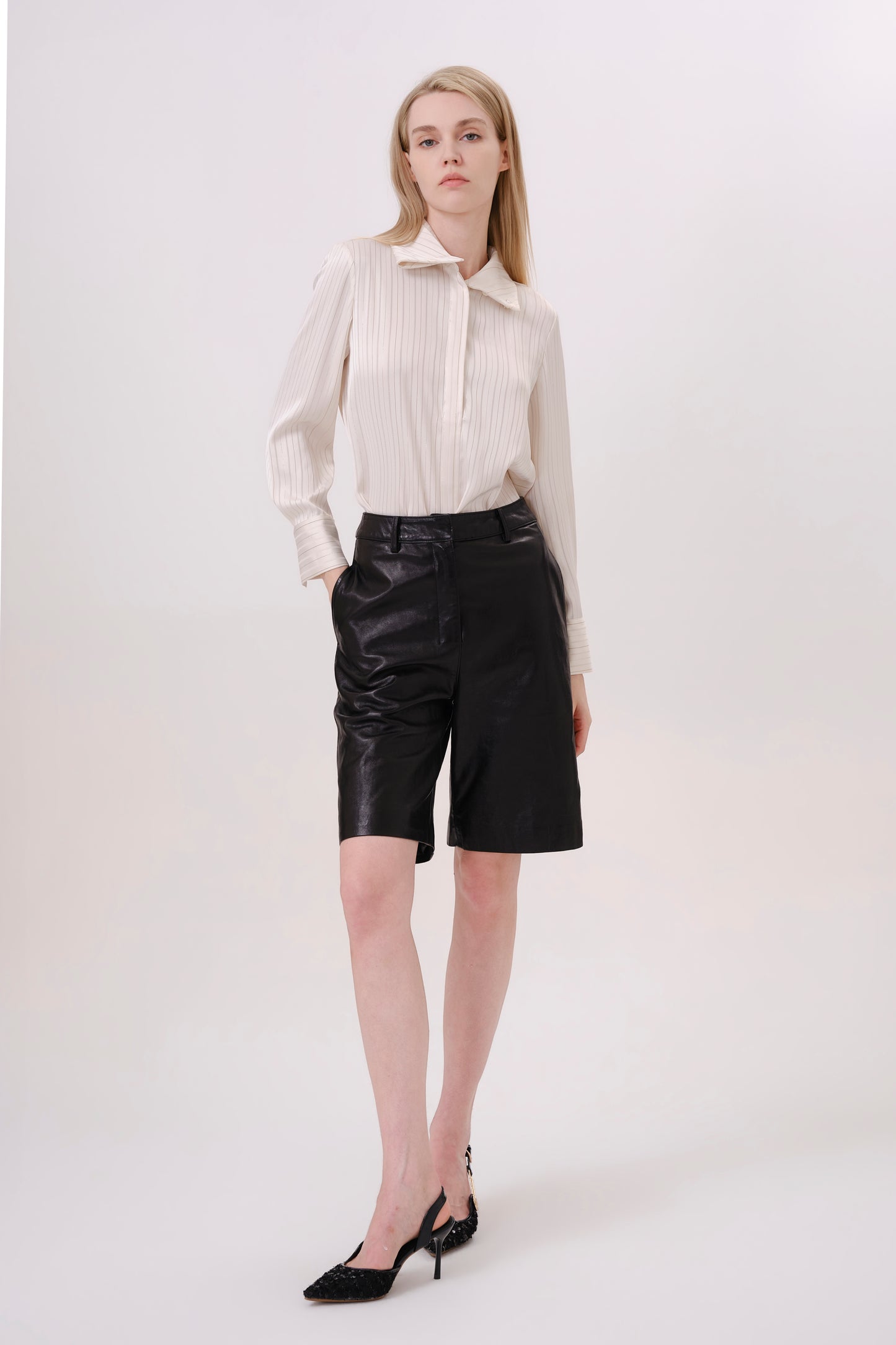 Black High-Waisted Leather Shorts