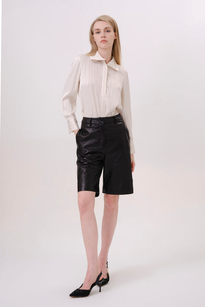 Black High-Waisted Leather Shorts