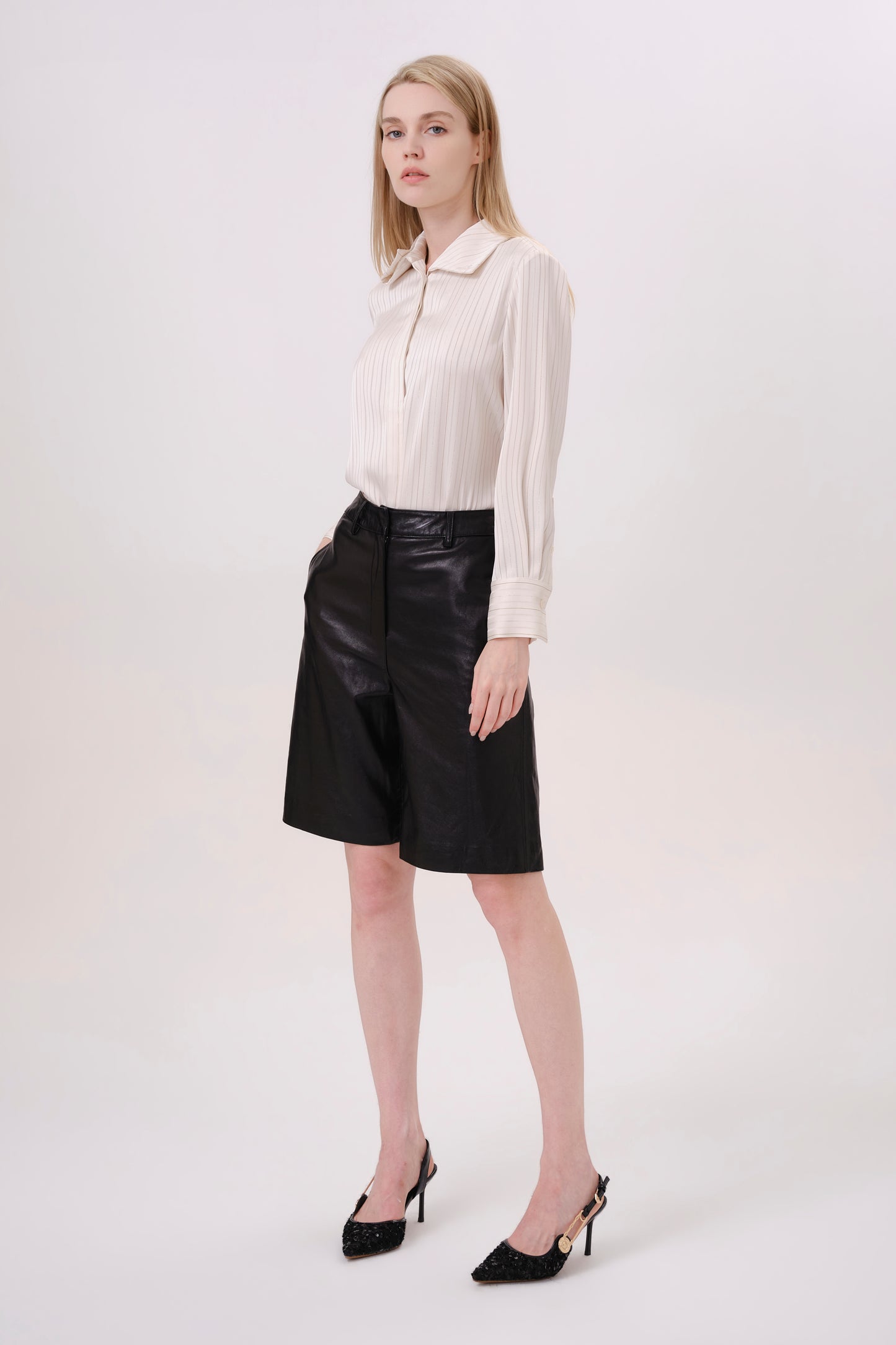 Black High-Waisted Leather Shorts