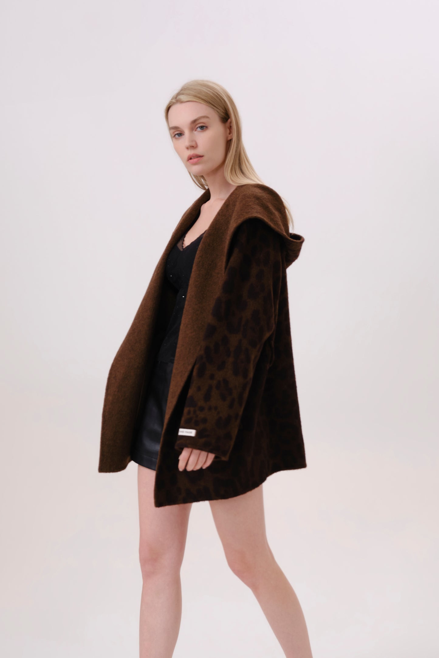 Brown Leopard Print Wool Coat