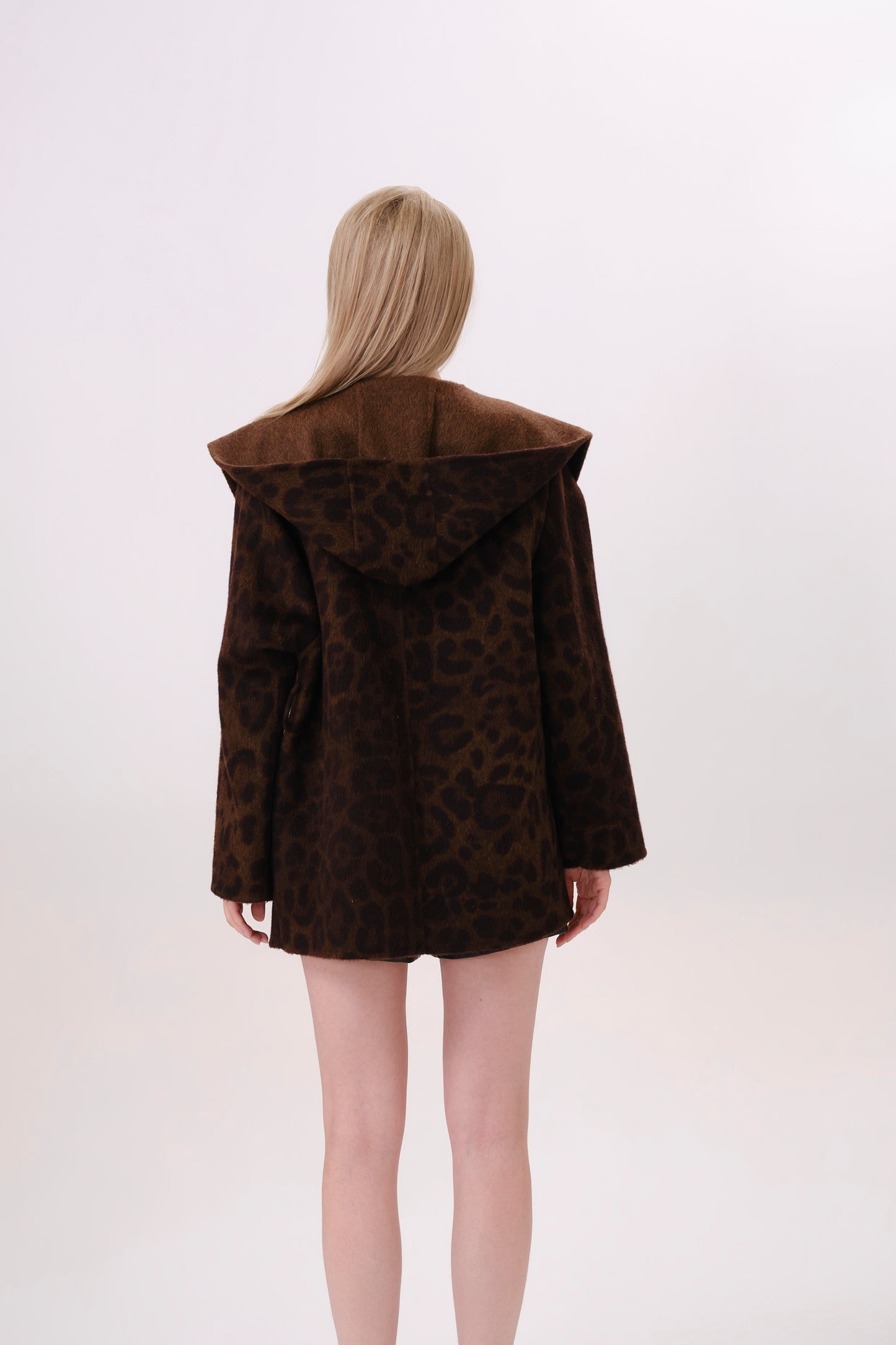 Brown Leopard Print Wool Coat