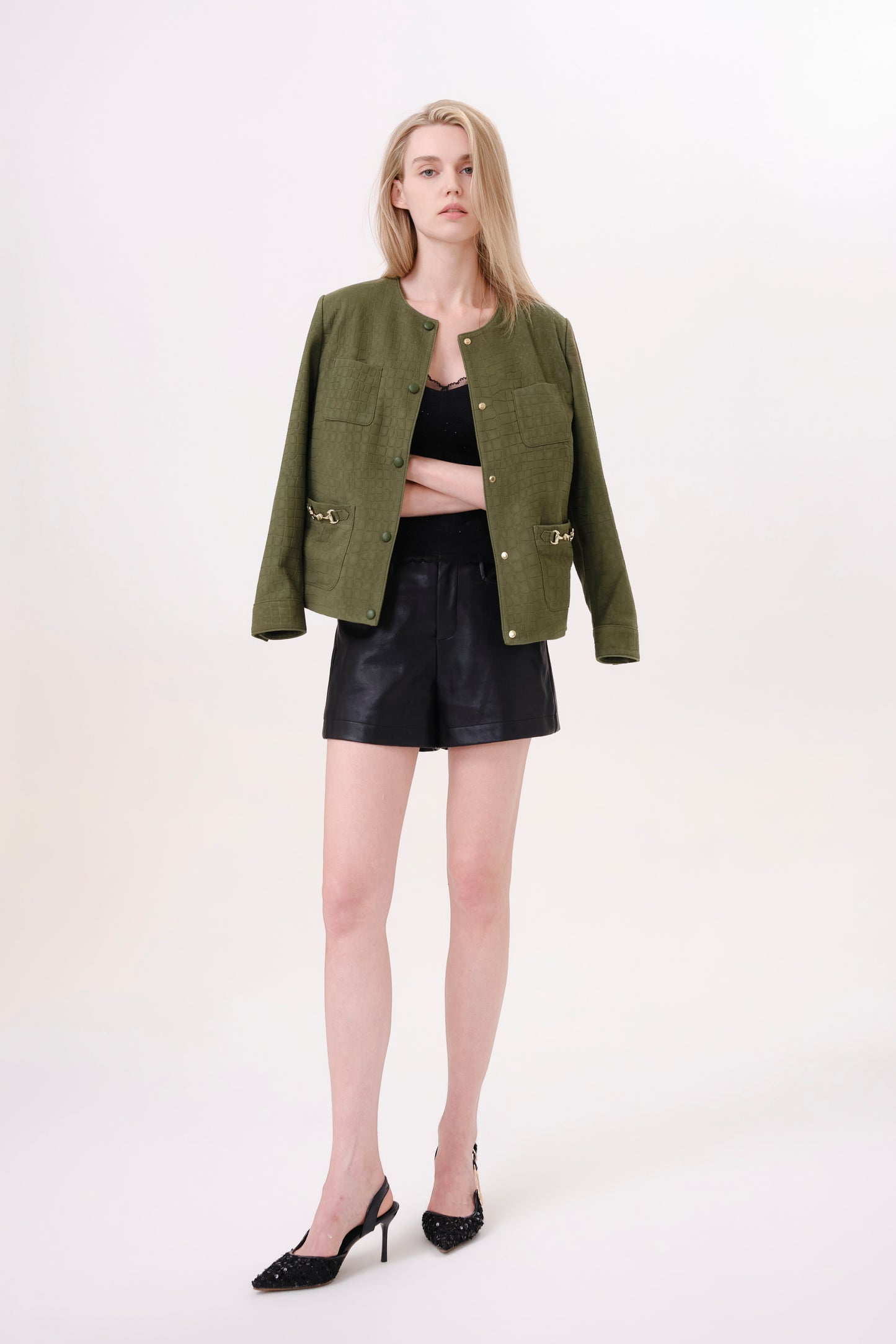 Olive Green Leather Biker Jacket