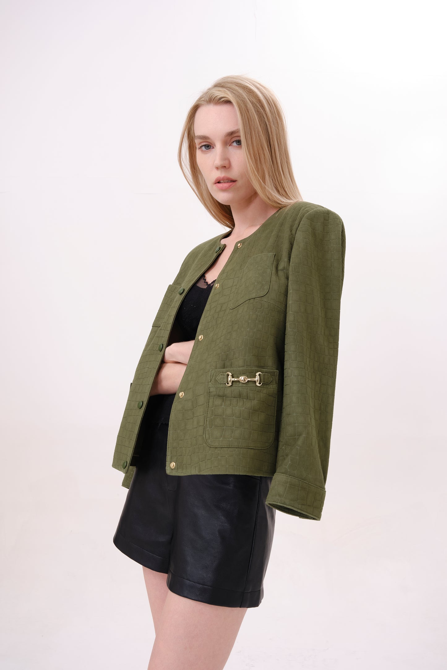 Olive Green Leather Biker Jacket