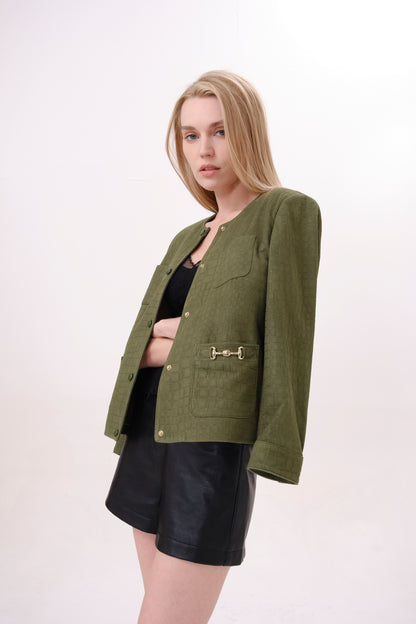 Olive Green Leather Biker Jacket