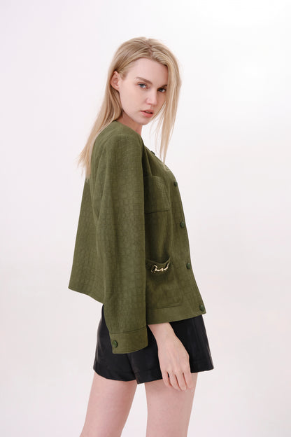 Olive Green Leather Biker Jacket