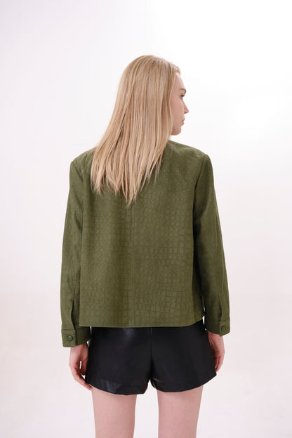 Olive Green Leather Biker Jacket