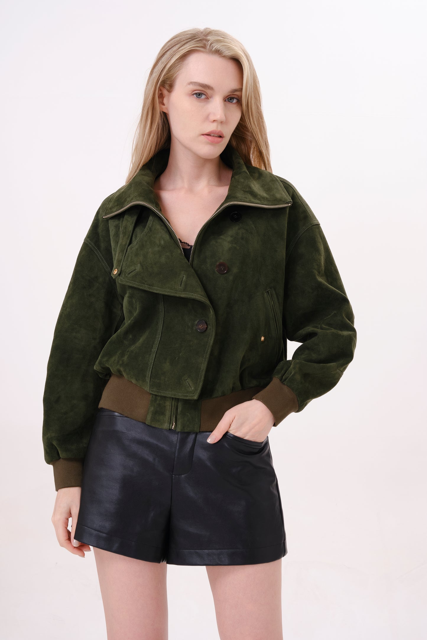 Olive Green Suede Coat