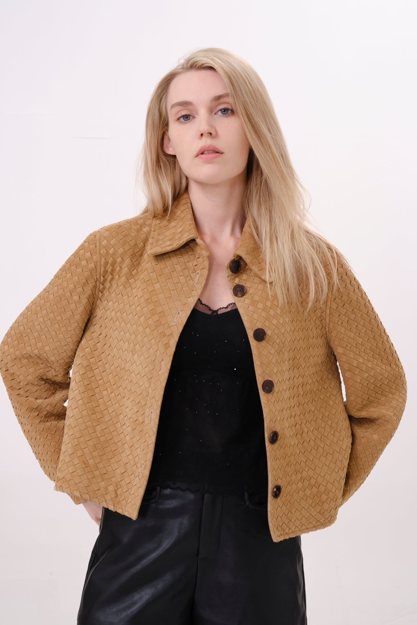 Tan Structured Leather Jacket