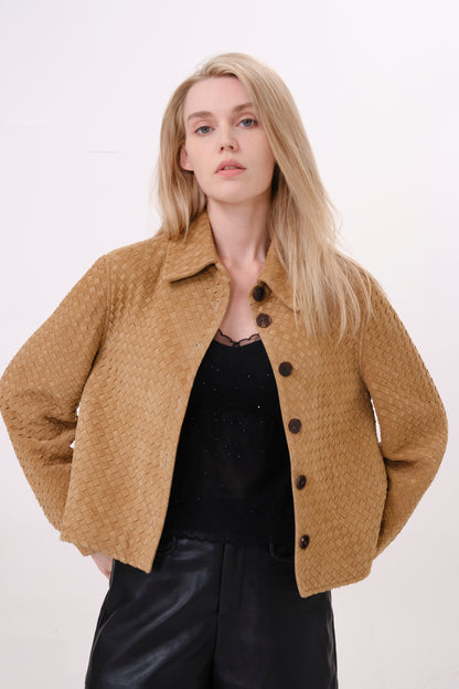 Tan Structured Leather Jacket