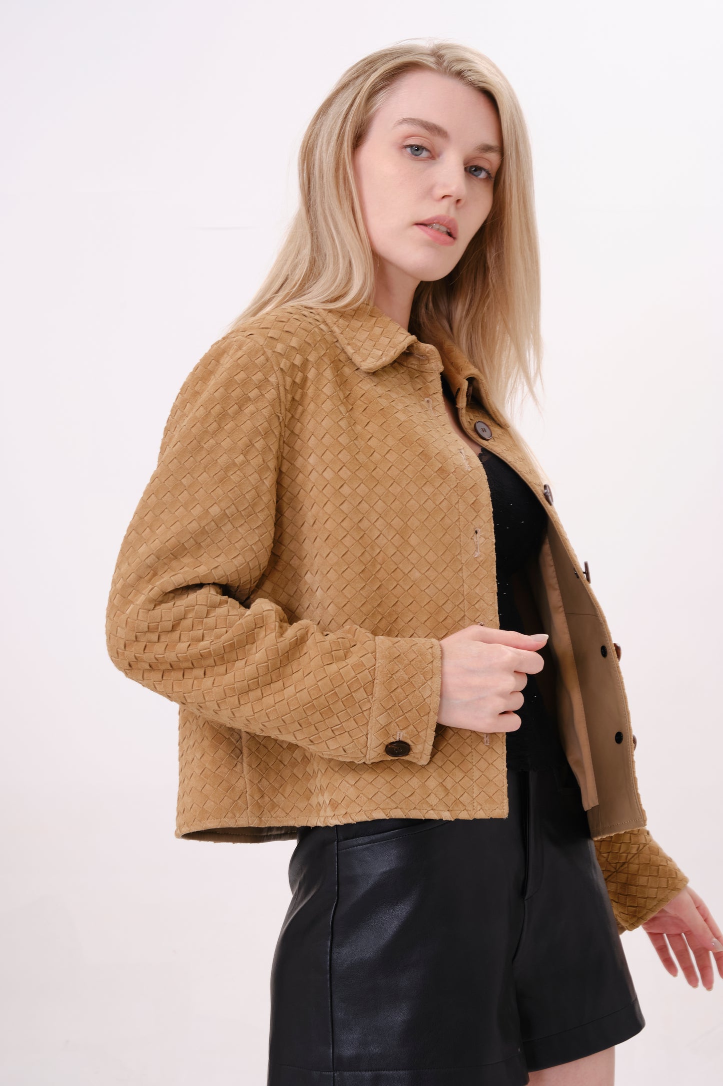 Tan Structured Leather Jacket