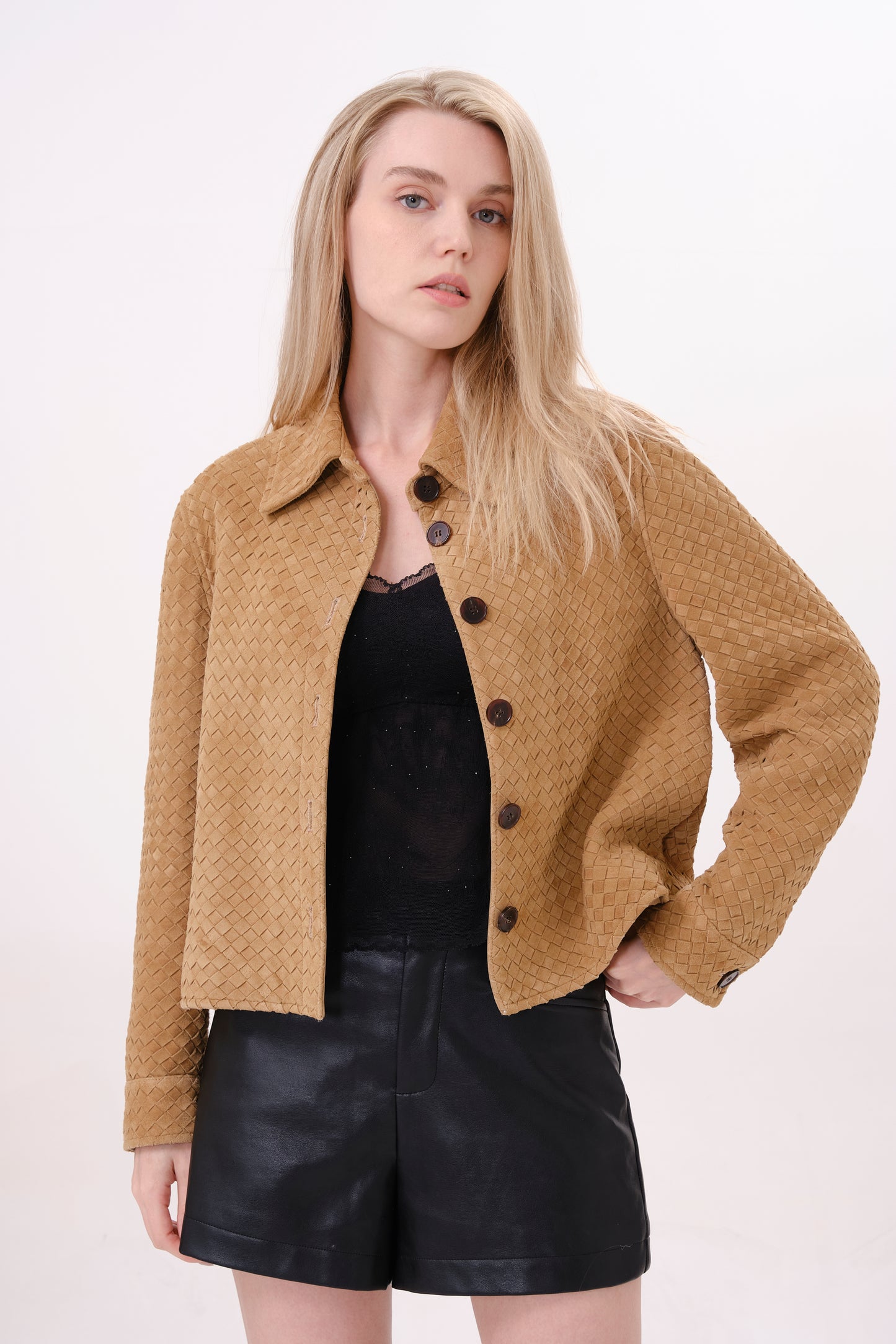 Tan Structured Leather Jacket