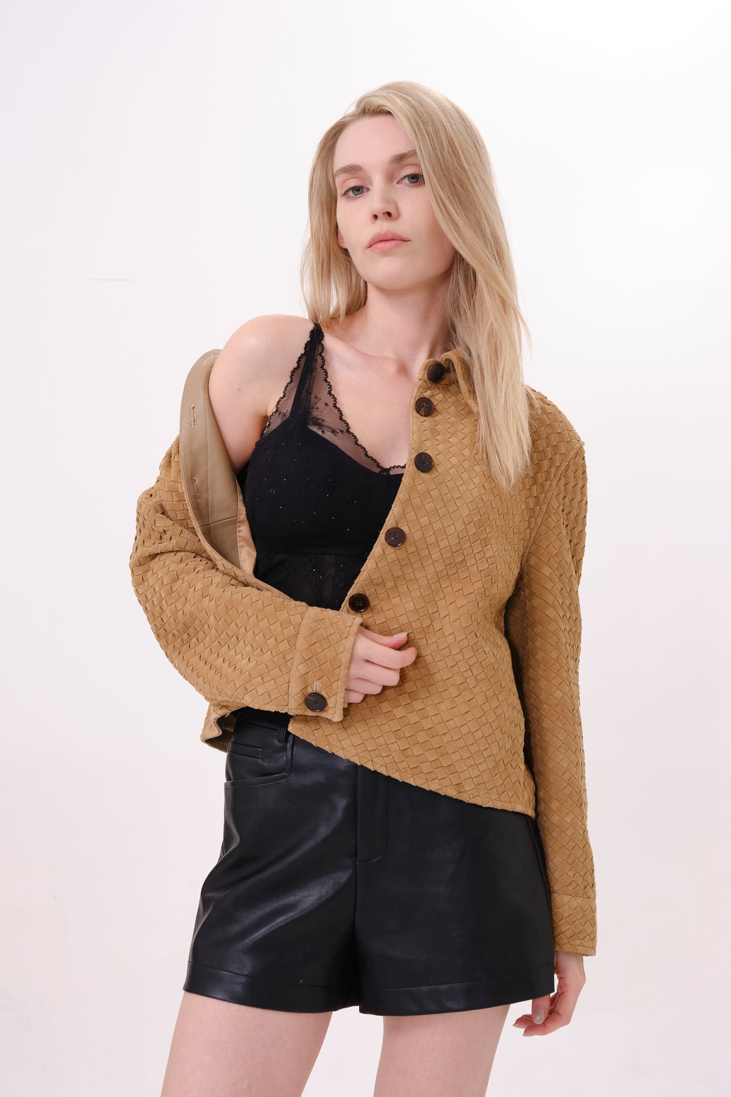Tan Structured Leather Jacket